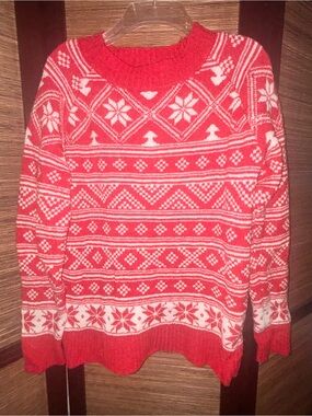 Red Fair Isle Crewneck Sweater